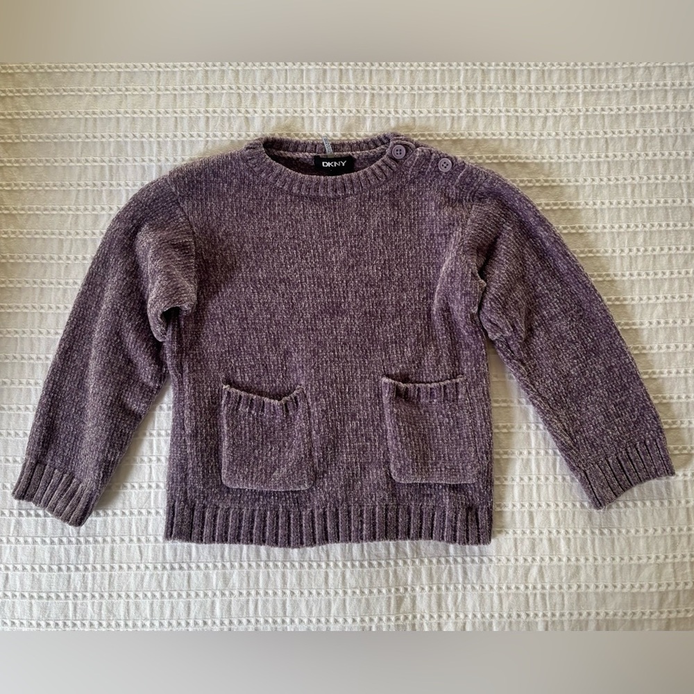 DKNY Girls Purple Knit Sweater with Pockets Size 4T